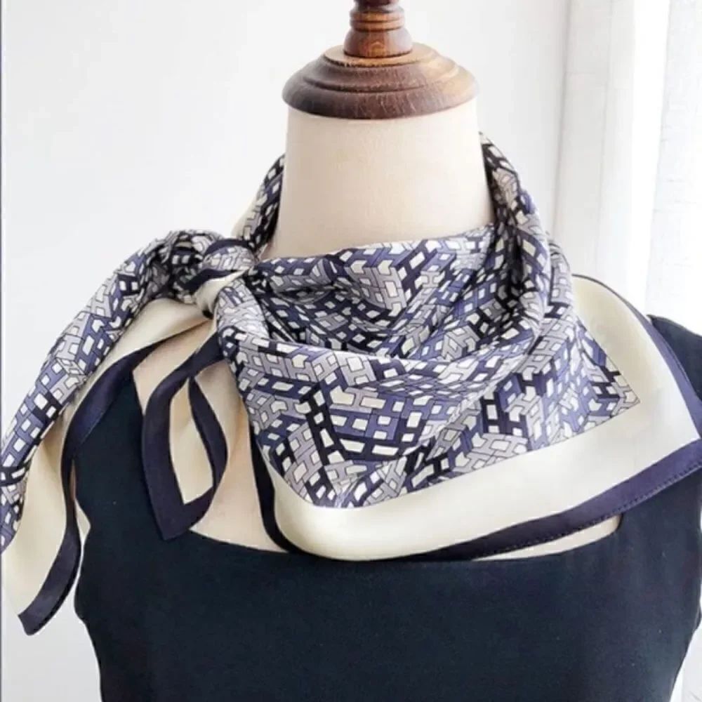 Blue H Print Silky Scarf 